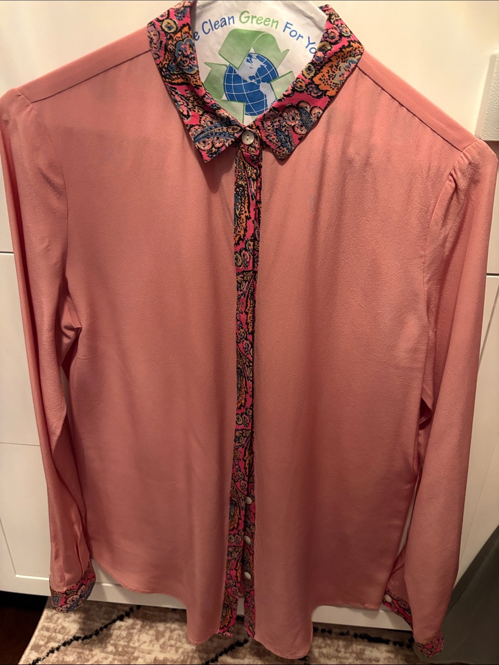 Thomas Pink Rose-Pink Silk Blouse with Paisley Trim